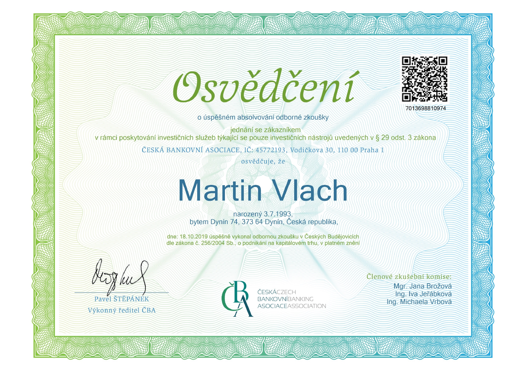 Certifikát - Investice